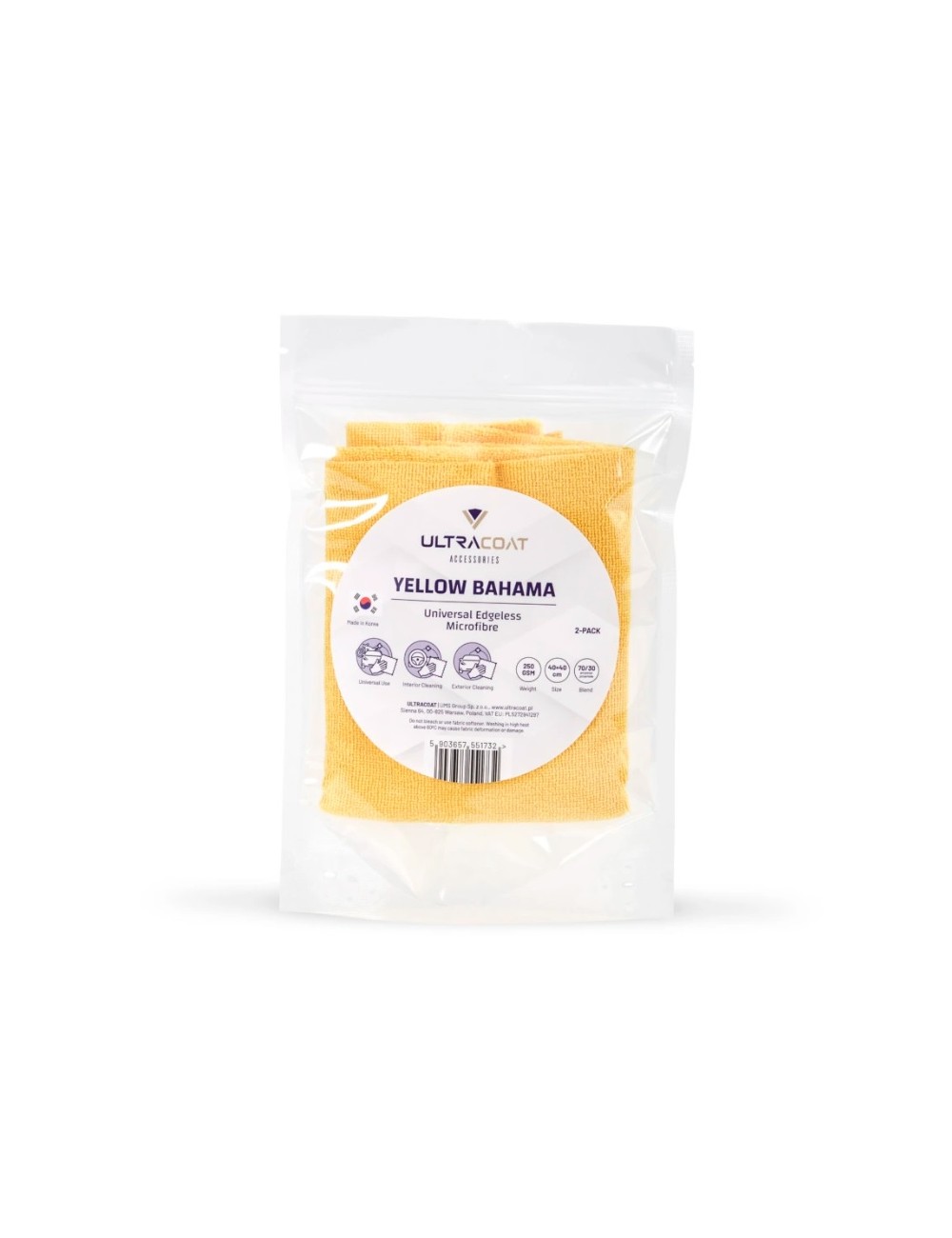 Ultracoat Yellow Bahama 250 GSM Microfibre Cloth 2-pack